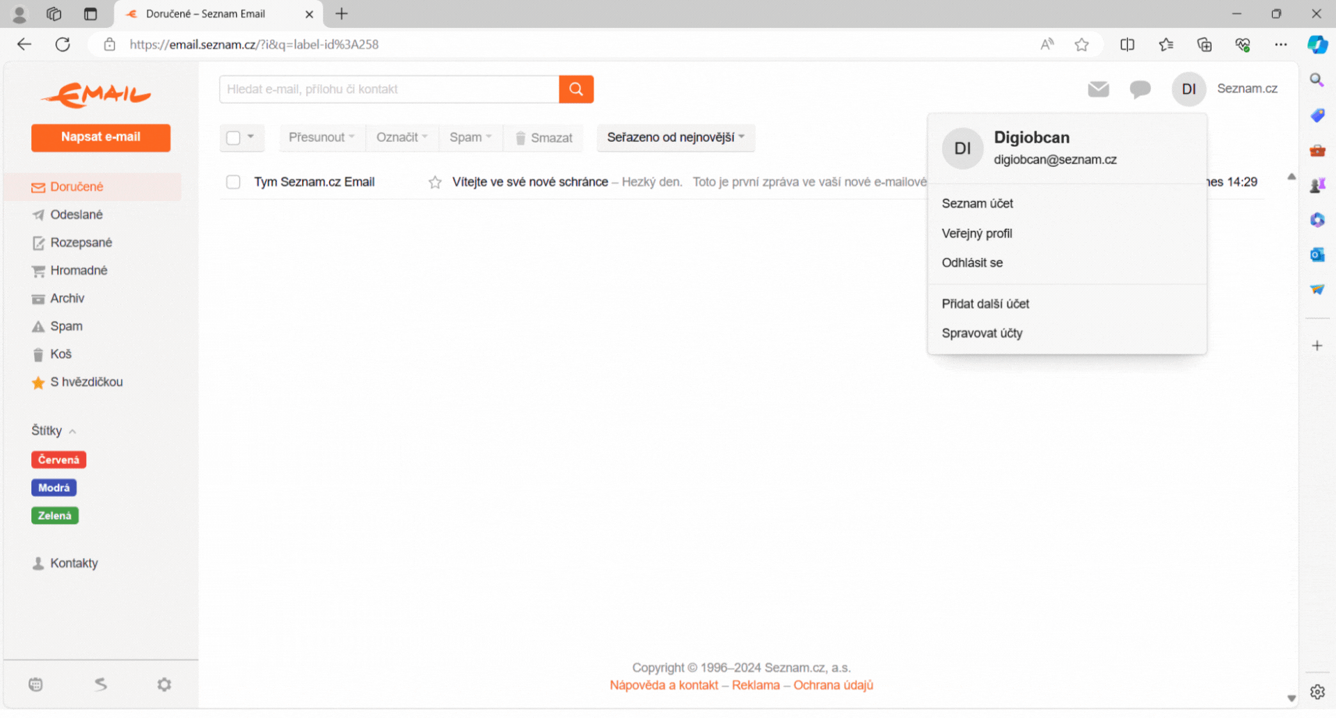 odhlasit e-mail